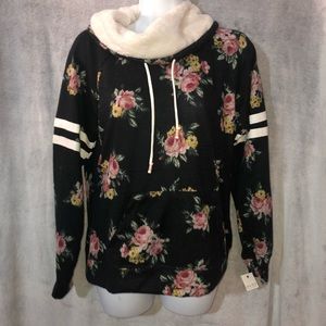 Floral Hoodie w/ Sherpa Fur